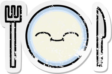 Bir insan tarafından çizilmiş tatlı bir yemek tabağının sıkıntılı çıkartması.