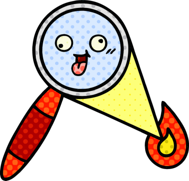 Bir insan tarafından çizilmiş bir büyüteçin çizgi roman tarzı karikatürü