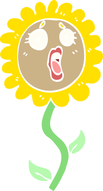 Bir insan tarafından çizilen düz renk çizimi ayçiçeğini şok etti