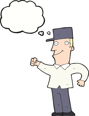 Bir insan tarafından çizilmiş düşünce baloncuğuyla havayı yumruklayan çizgi film adamı.