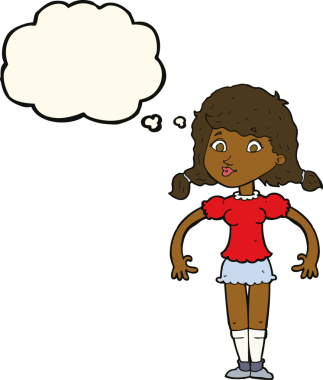 Bir insan tarafından çizilmiş düşünce balonlu güzel kız.