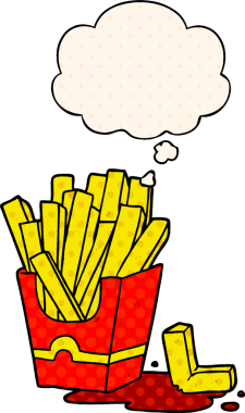 Çizgi roman tarzında bir insan tarafından çizilmiş düşünce baloncuklu çizgi film kızartmaları.