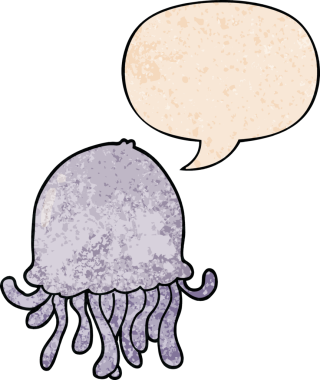 bir insan tarafından çizilmiş, geçmişe dönük konuşma baloncuklu çizgi film denizanası.