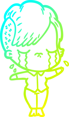 Bir insan tarafından çizilmiş ağlayan bir çizgi film kızı çizimi.