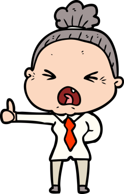 Bir insan tarafından çizilmiş kızgın yaşlı kadın çizgi filmi.