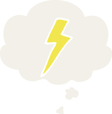 Düşünce baloncuğu ile bir insan tarafından çizilmiş karikatür yıldırımı