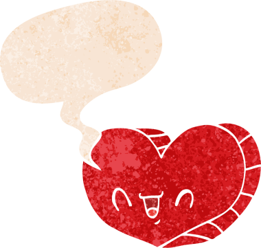 bir insan tarafından çizilmiş, grunge dertli retro tarzı ile konuşma baloncuğu ile çizgi film aşk kalbi