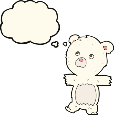 Bir insan tarafından çizilmiş düşünce baloncuklu şirin kutup ayısı.