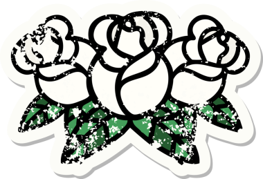 Bir insanın çizdiği çiçek buketinin geleneksel stiliyle depresif etiket dövmesi.