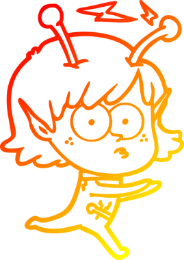 Bir insan tarafından çizilmiş bir uzaylı kız çizgi çizimi.