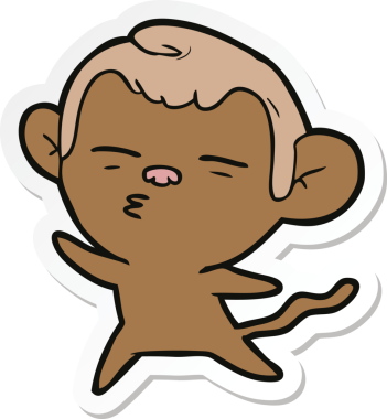 Bir insan tarafından çizilmiş şüpheli bir maymunun çıkartması.