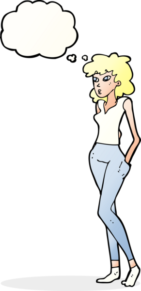 Bir insan tarafından çizilmiş düşünce baloncuğu olan güzel bir kadın.