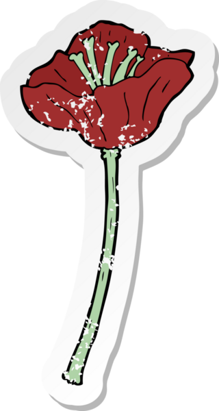 Bir insan tarafından çizilmiş karikatür çiçeğinin gerilmiş yapıştırması.