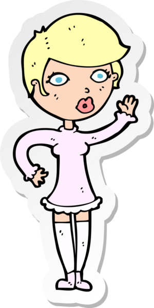 Çizgi film çıkartması. Güzel bir kadın. Bir insan tarafından çizilmiş.