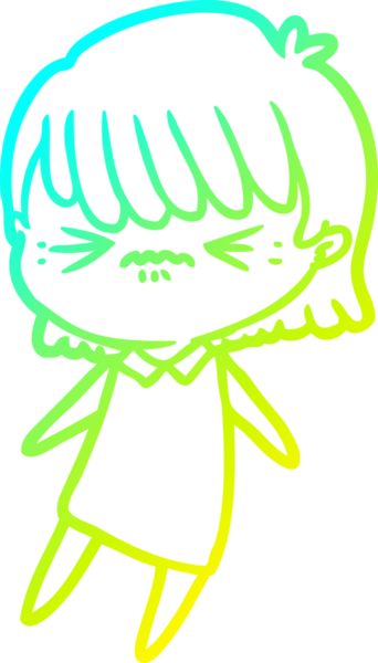 Bir insan tarafından çizilmiş, soğuk bir çizgi film kızı çizimi.