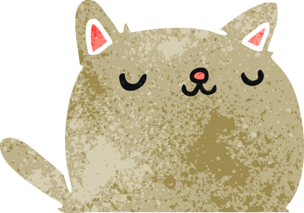 Bir insan tarafından çizilmiş sevimli kawaii kedisinin eski çizgi film çizimi