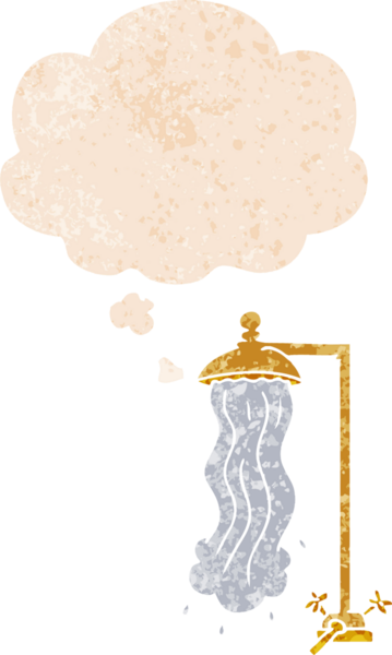 Düşünce baloncuklu çizgi film duşu grunge sıkıntılı retro dokuma tarzı bir insan tarafından çizilmiş