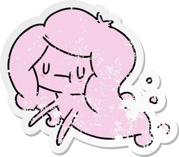 Bir insan tarafından çizilmiş sevimli bir kawaii hayaletinin sıkıntılı karikatür çizimi