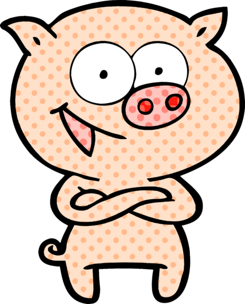 Bir insan tarafından çizilmiş neşeli domuz çizgi filmi.