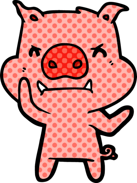 Bir insan tarafından çizilmiş kızgın çizgi film domuzu.