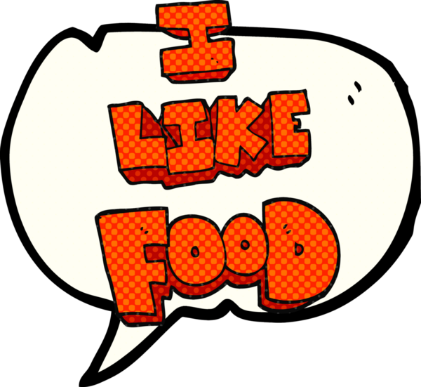 El yazısıyla çizilmiş çizgi roman konuşma balonu karikatürü. Bir insan tarafından çizilmiş yemek sembolünü seviyorum.