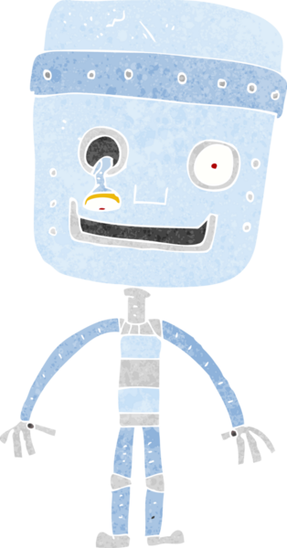 Bir insan tarafından çizilmiş komik robot.