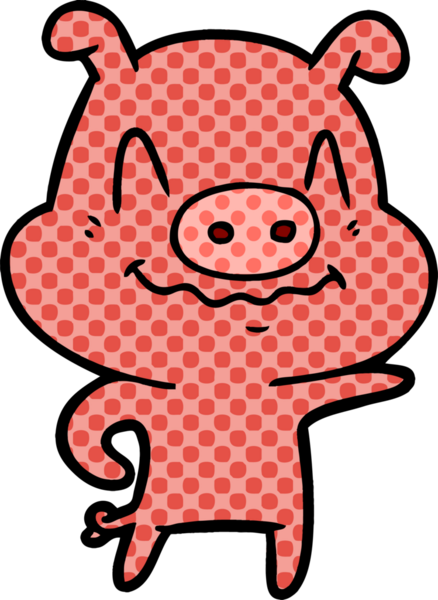 Bir insan tarafından çizilmiş sinirli çizgi film domuzu.