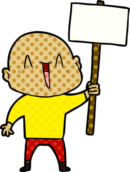 Bir insan tarafından çizilmiş mutlu, kel adam.