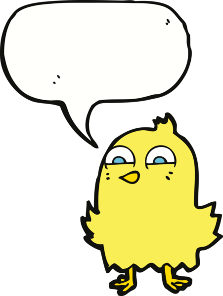 Bir insan tarafından çizilmiş konuşma baloncuklu komik çizgi film kuşu.