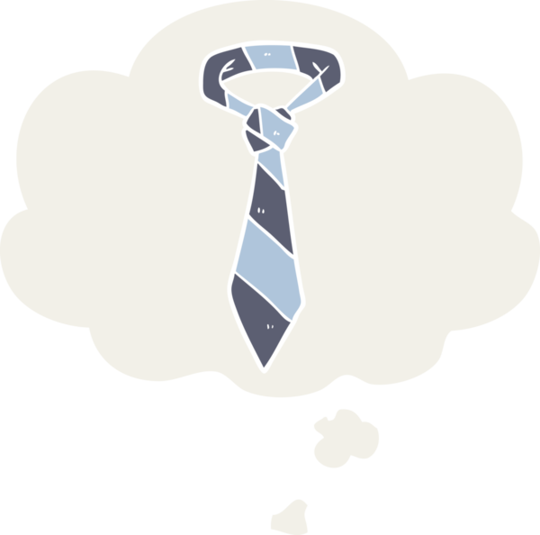 Düşünce baloncuğu olan çizgili çizgi film kravatını bir insan çizmiş.