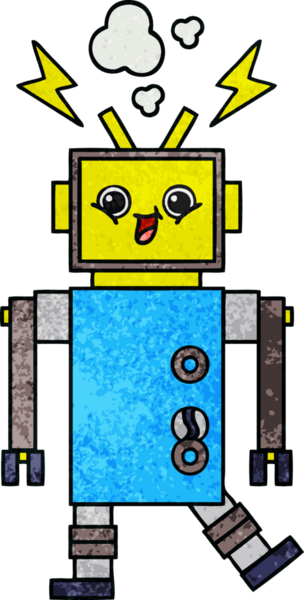 Bir insan tarafından çizilmiş bir robotun retro grunge dokusu