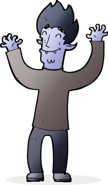 Bir insan tarafından çizilmiş mutlu vampir adam çizgi filmi.