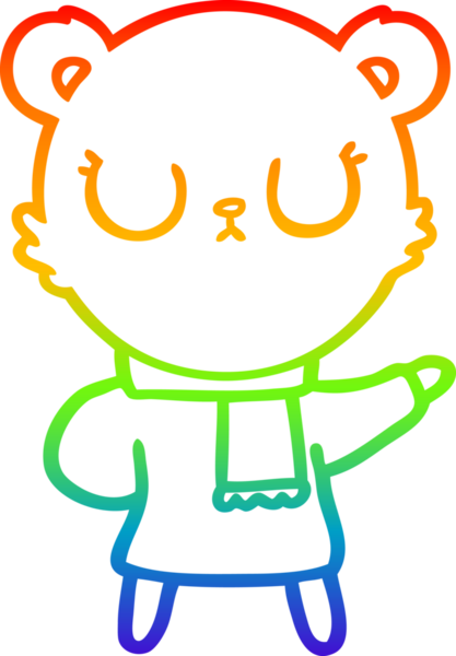 Bir insanın çizdiği eşarbı takan barışçıl bir ayının çizdiği gökkuşağı gradyanı çizimi