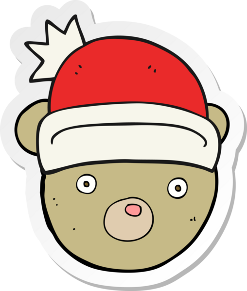 Bir insan tarafından çizilmiş Noel şapkası takan oyuncak ayının çıkartması.