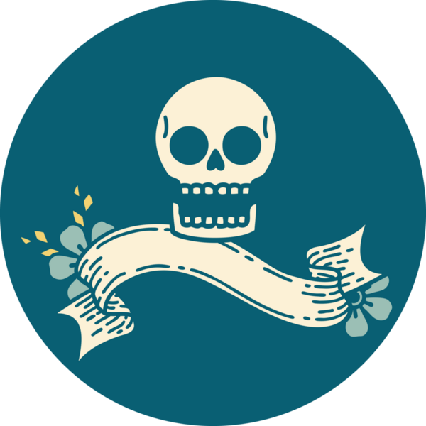 bir insan tarafından çizilmiş bir kafatası pankartıyla dövme biçimi simgesi