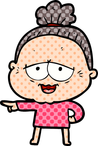 Bir insan tarafından çizilmiş mutlu yaşlı kadın çizgi filmi.