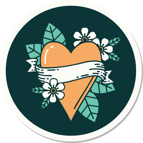 Bir insan tarafından çizilmiş geleneksel bir kalp ve bayrak stili dövme çıkartması.