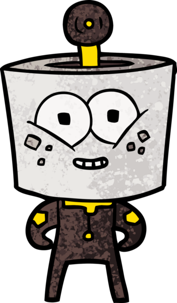 Bir insan tarafından çizilmiş mutlu çizgi film robotu