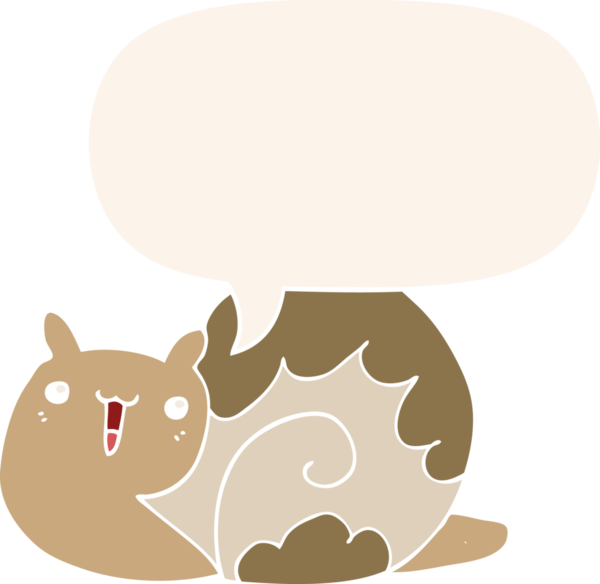 Bir insan tarafından çizilmiş konuşma baloncuğu olan sevimli çizgi film salyangozu.