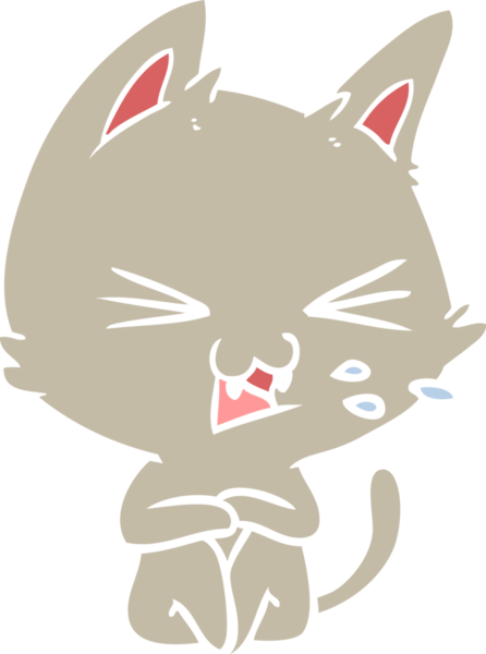 Bir insan tarafından çizilmiş düz renkli çizgi film kedisi.