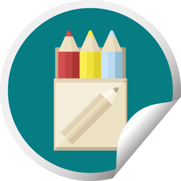 Bir insan tarafından çizilmiş renkli kalem paketi grafik vektör çizim dairesel etiketi