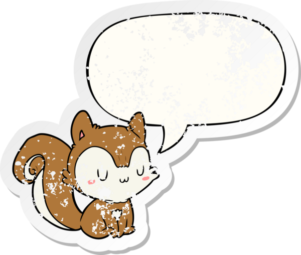 Konuşma baloncuğu olan karikatür sincabı bir insan tarafından çizilmiş sıkıntılı eski bir çıkartma