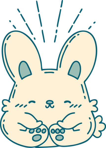 Bir insan tarafından çizilmiş geleneksel dövme tarzı mutlu bir tavşan çizimi.