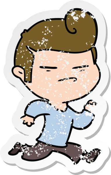 Bir insan tarafından çizilmiş moda saç kesimi olan karikatürlü havalı bir adamın sıkıntılı çıkartması.