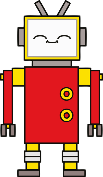 Bir insan tarafından çizilmiş sevimli bir robot karikatürü.