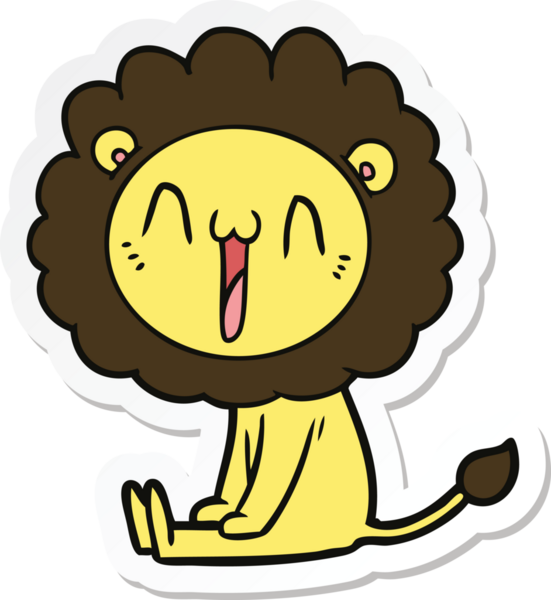 Bir insan tarafından çizilmiş mutlu bir aslanın çıkartması.