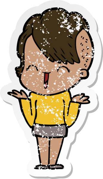 Bir insan tarafından çizilmiş mutlu bir hippi kızın sıkıntılı çıkartması.