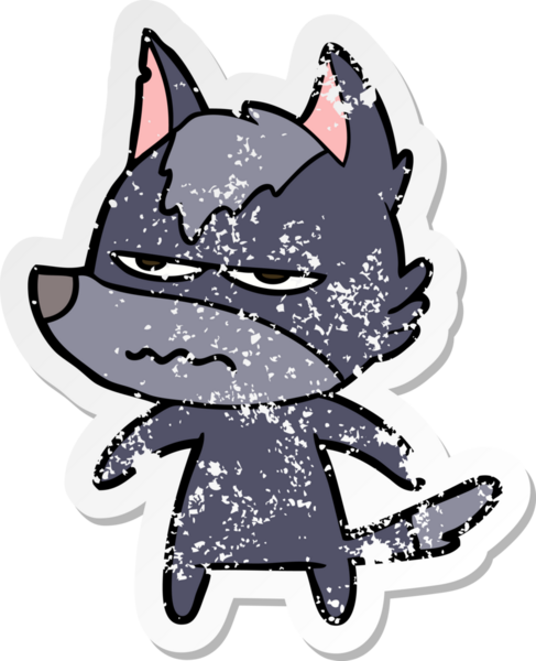 Bir insan tarafından çizilmiş kızgın bir kurdun sıkıntılı çıkartması.