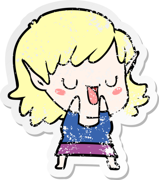 Bir insan tarafından çizilmiş karikatür elf kızının sıkıntılı çıkartması.