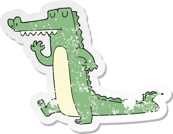 Bir insan tarafından çizilmiş karikatür timsahının sıkıntılı çıkartması.